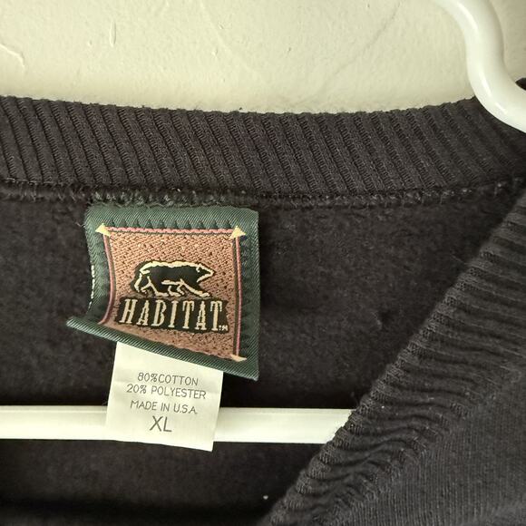 Vintage Habitat Sweatshirt Mens XL Black Deer Buck Graphic Crewneck Made USA 90s - Picture 3 of 6